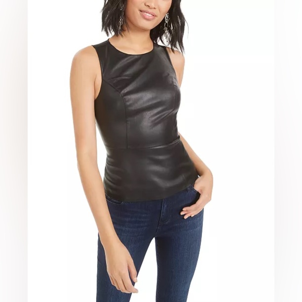 Bar III faux leather peplum tank